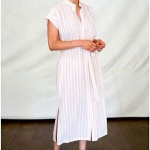 Trovata Birds of Paradis Astrid Pink Striped Easy Midi Dress, Size Small